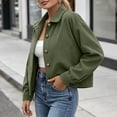 thumbnail image 5 of TtopsQueen Women's Cropped Corduroy Jacket, Lapel Collar Long Sleeve Button Front Coat, Drop Shoulder Relaxed Fit Vintage Outerwear for Fall Spring Daily Wear Army Green,L, 5 of 8
