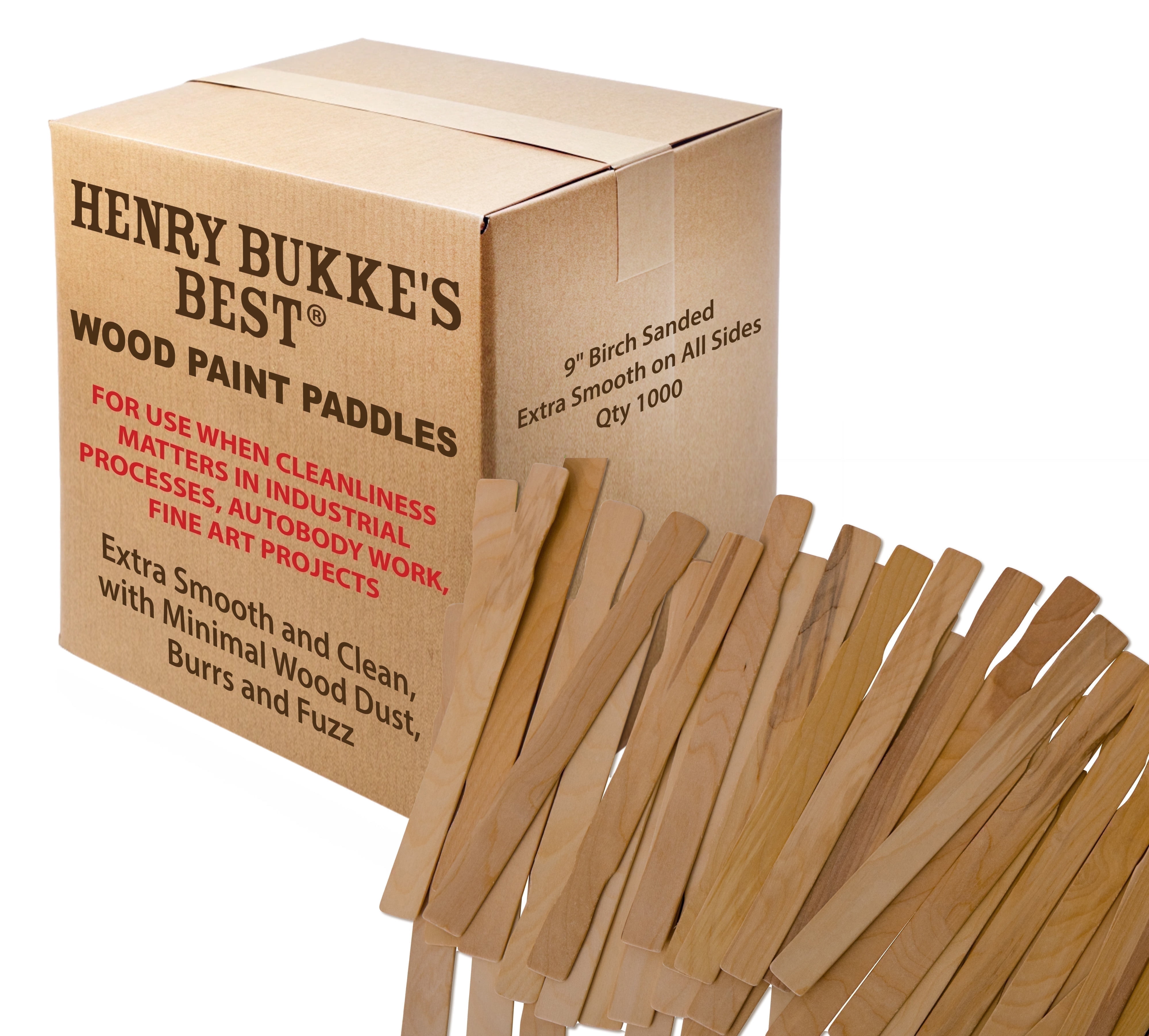 Henry Bukke’s Best Birch Paint Stir Sticks, 9 in., 1000 Ct. Bulk Box, Made in USA