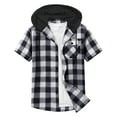 thumbnail image 2 of CYiJun George Button Down Shirts for Men Summer Casual Short Sleeves Flannel Hoodie Plaid Shirt, 2 of 9