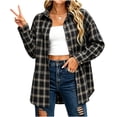 thumbnail image 5 of Xdegoge Plaid Button Down Shirts for Women Long Sleeve Shackets Casual Lapel Collar Blouse Fall Winter Fashion Outerwear Lounge Outdoor Jackets, 5 of 7