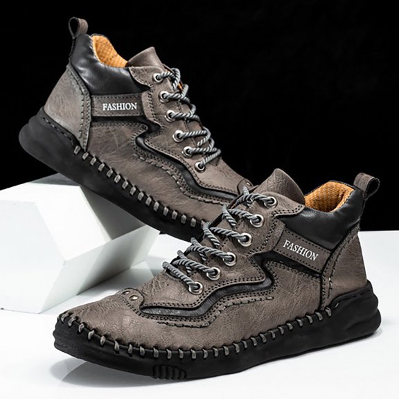 Akiihool Boots for Men Men's Ankle Boots Square Toe Side Zipper Block Heel Mid Calf Low Heeled Short Booties (Grey,11.5)