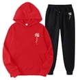 thumbnail image 1 of Gibobby Conjunto de sudadera para mujer Conjunto de sudadera con capucha y pantalón de jogging para mujer Conjunto deportivo con estampado estampado de 2 piez(Rojo,CH), 1 of 2