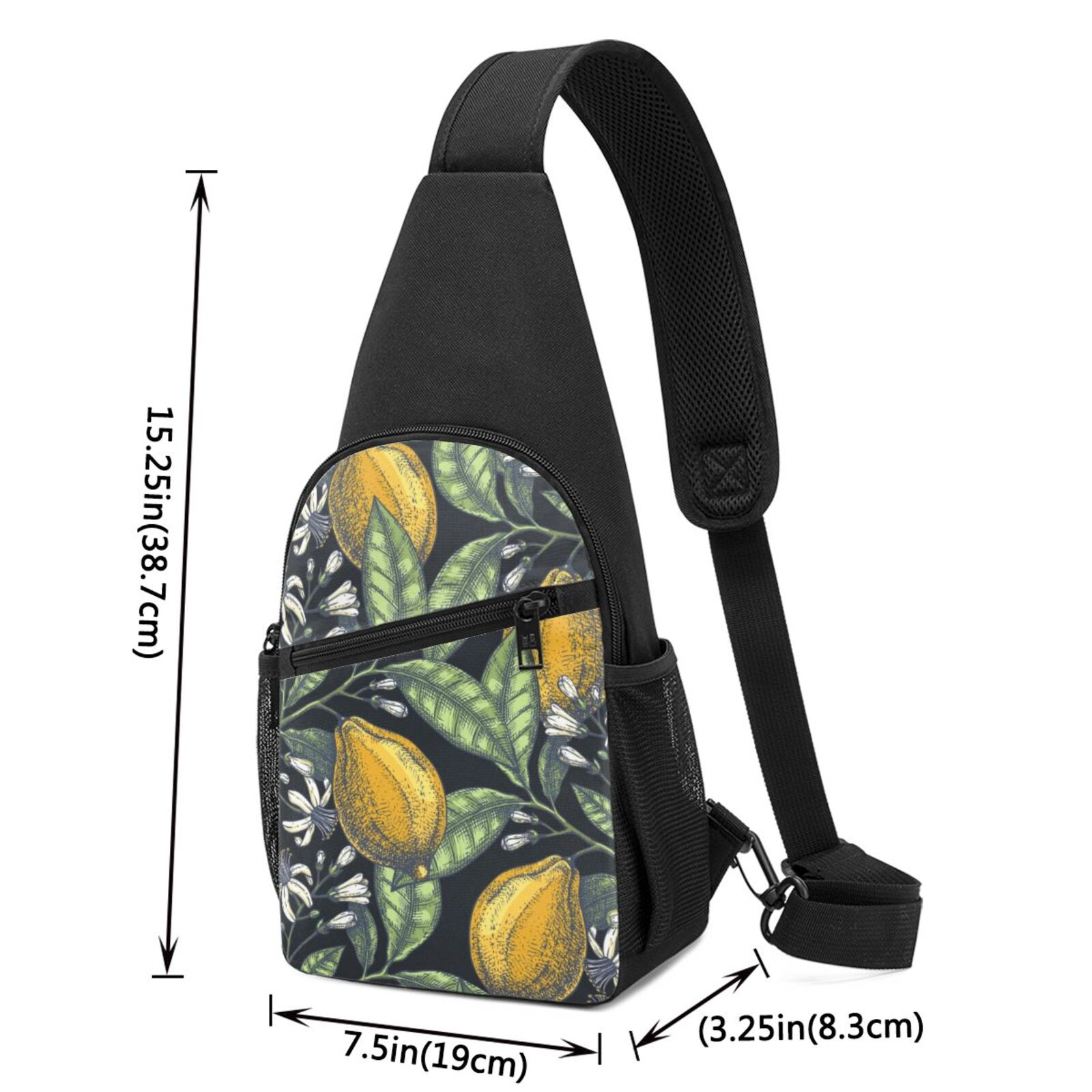 Xecao's Citrus Fruits Elegant Lemons Print Sling Bag: A Versatile Chest, Shoulder, and Crossbody Backpack for Casual Days Out, Perfect for Both Men and Women