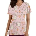 thumbnail image 1 of VKOYWKM Women's Easter Scrub Tops with Pockets Short Sleeve Nursing Uniforms Stretchy V Neck Scrubs Cute Bunny Rabbit Print Working Uniforms, 1 of 4