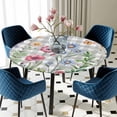 thumbnail image 5 of Elastic Fitted Round Tablecloth, Spring Floral Waterproof Stretch Table Cover for 55"-60" Tables, Grey Plaid Pink Blue Flowers Butterfly Washable Outdoor Tablecloths for Patio, Picnic, Camping, 5 of 9