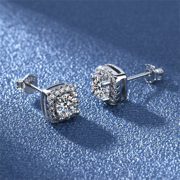 One Trend Micro Inlaid Moissan Shaped Rectangle Stud Fashion Earrings for Women Girls