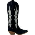 thumbnail image 3 of ARiderGirl Kokie Women's Western Cowboy Knee-High Boots Rhinestone flame Embroidered Leather Stacked Heel Snip Pointed Toe Cow Suede Boots, 3 of 5