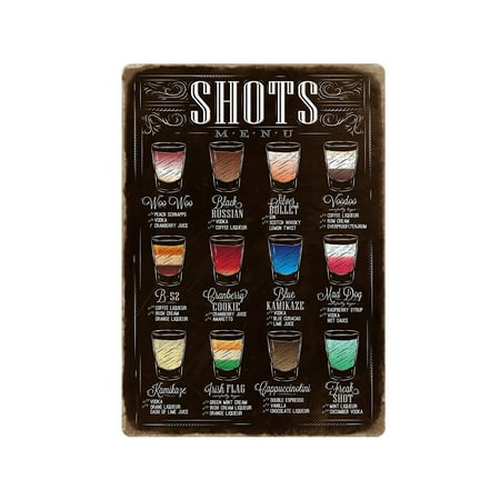 Mlb Pub Sign American Wit Quality Metal Signs, Shots Menu, Funny Novelty High Grade Aluminum Sign for Your Home Kitchen Diner Bar Pub and Man Cave, Cocktails, Retro Sketch Decoration, 12” x 9” ()