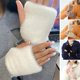 thumbnail image 1 of Skymirror - 1 par de guantes de invierno para mujer, de felpa, cálidos, sin dedos, para exteriores, elásticos y cálidos, con pelo de visón sintético, gruesos., 1 of 8