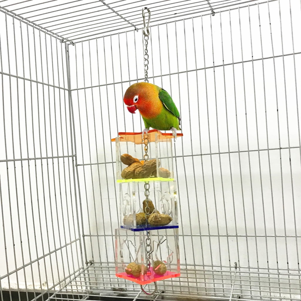 Parrot Toys Hanging Accessories Foraging Bird Acrylic Pet Birds Supplies Platform Competition Title, 34X6 cm, Multicolor