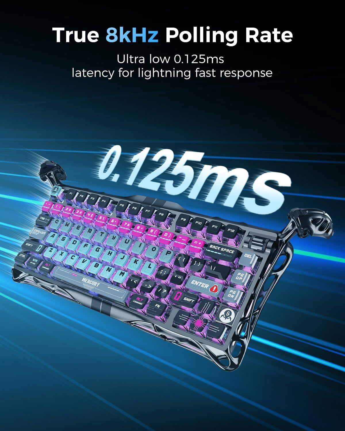 GravaStar Mercury V75 Pro HE 75% Hall Effect Magnetic Switch Gaming Keyboard – Wired, Hot-Swappable, 8000Hz Polling, Dual-Zone RGB, Semi-Aluminum Frame with Alien Legs – Cyberpunk