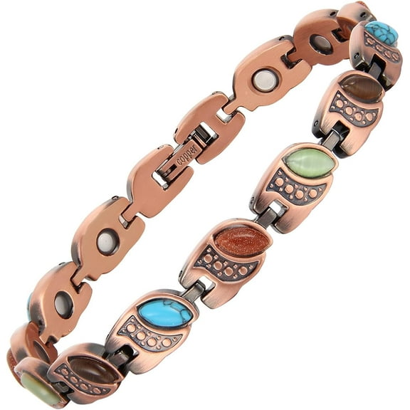 Wollet Copper Magnetic Bracelets for Women w/t Turquoise Stones, Copper Wristband Adjustable Jewelry