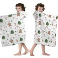 thumbnail image 4 of White Christmas Gingerbread Man Pattern Hooded Bath Towel，50"x30" for Ages 3 To 12 Kids, Quick Dry Lightweight Soft Microfiber Hood Beach Towel Cover Up for Kids, 4 of 7