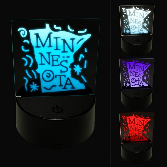 Minnesota State with Text Swirls LED Night Light Sign 3D Illusion Desk Nightstand Lamp