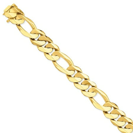 Mens Gold Figaro Bracelet - 14k Yellow Gold 8.25in 16mm Hand Polished Heavy Figaro Link Men Chain Bracelet