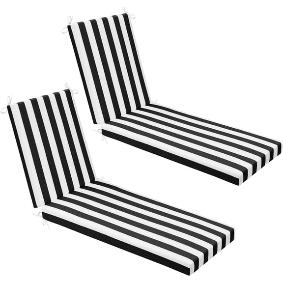 Chaise Lounge Cushions Outdoor: 72 x 21 x 3 Inch Waterproof Fade-Resistant Lounge Chair Cushion Set of 2 for Outdoor Furniture - Pool Lounger Pads with Ties for Patio(Black Cabana Stripe)
