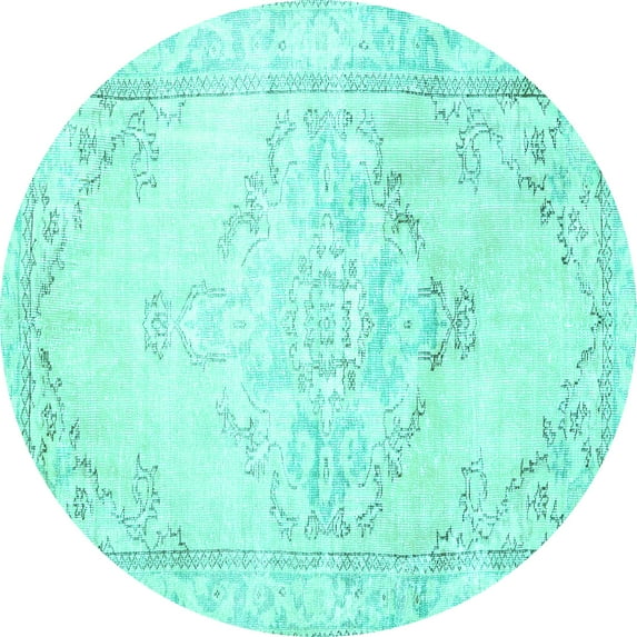Ahgly Company Machine Washable Indoor Round Persian Turquoise Blue Traditional Area Rugs, 7' Round