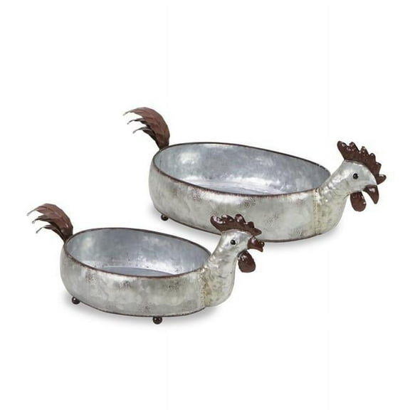 Galvanized Metal Hen Planters - Set of 2