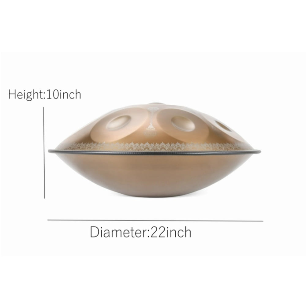 22-inch 10-Note Meditation Handpan, Dual Sound Modes Art Device for Celebration, Champagne Gold