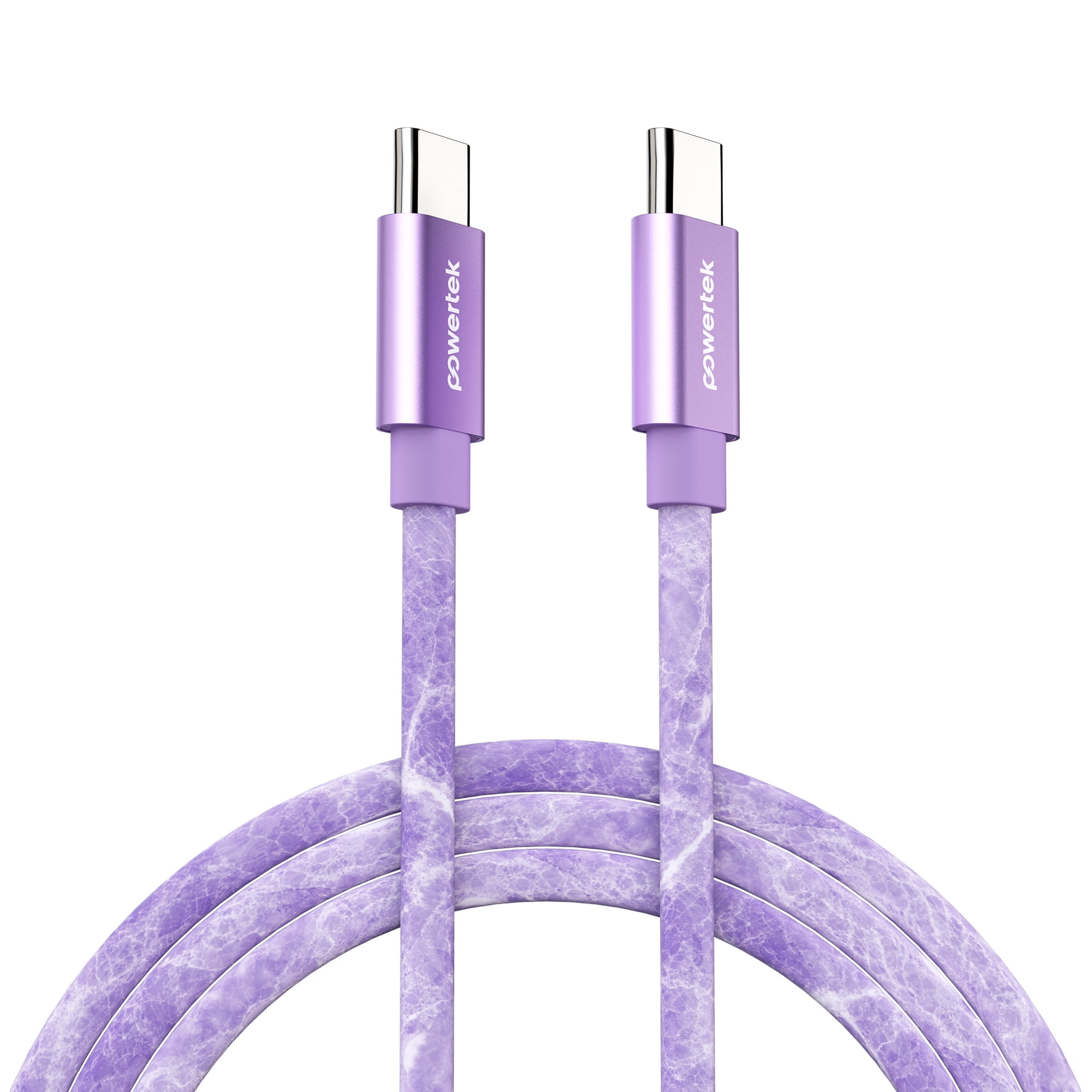 Powertek Marble 6ft USB-C to USB-C Cable, Purple, 60W Fast Charging, Silicone Marble Design, Smooth Data Transfer