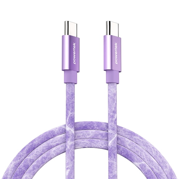 Powertek Marble 6ft USB-C to USB-C Cable, Purple, 60W Fast Charging, Silicone Marble Design, Smooth Data Transfer