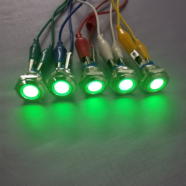 5 piezas 12 V 24 V 16 mm LED lampara indicadora de metal lampara de senal impermeable con cable verde