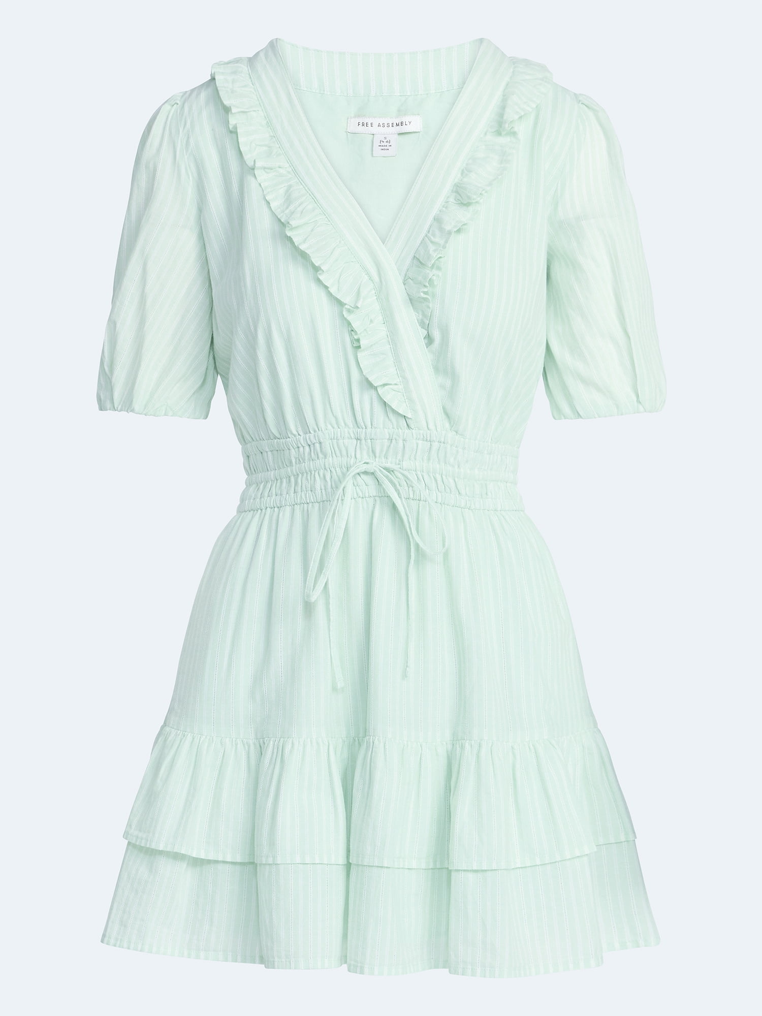 Free Assembly Women's Tiered Ruffle Mini Dress with Short Puff Sleeves, Sizes XS-XXL