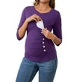 thumbnail image 4 of INSPIRE CHIC Womens V Neck Blouse 3/4 Sleeves Nursing Shirts Solid Ribbed Knitted Buttons Decor Ruched Maternity Tops Small Purple, 4 of 6