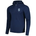 thumbnail image 2 of Men's Antigua Heather Navy Seattle Kraken Spikes Raglan Quarter-Zip Hoodie, 2 of 4