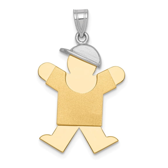 14k Two-Tone Large with Hat on Right Engravable Charm in 14k Yellow and White Gold