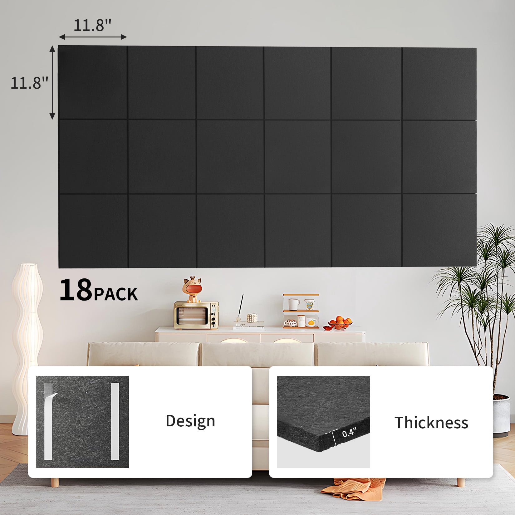 18 Pack Acoustic Panels Soundproof Wall Panels 12x12x0.35in High Density Polyester Sound Absorbing Panels for Studio Home Theater Office