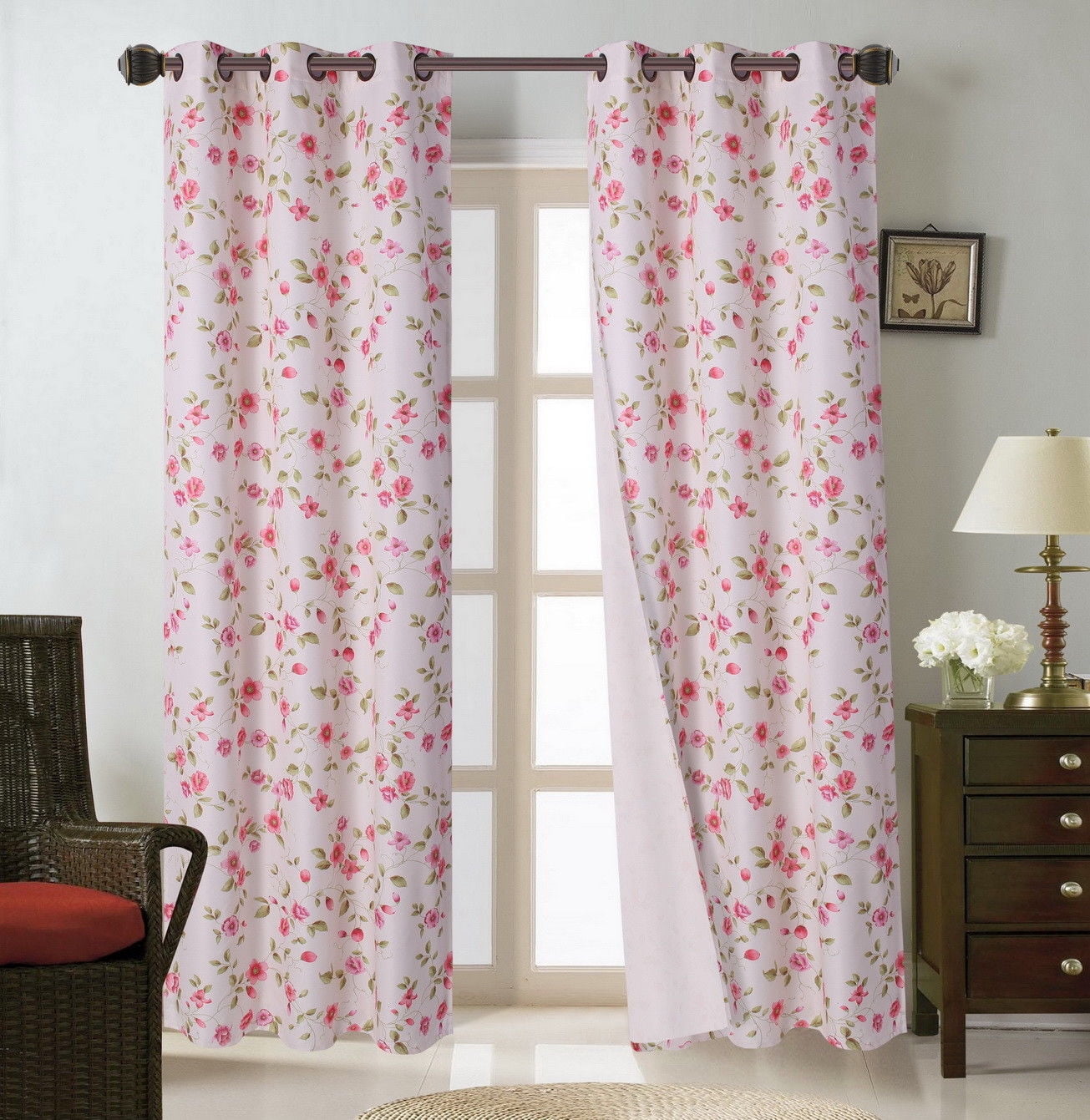 Floral#10 1-Piece Cherry Blossom Blackout Lined Grommet Window Curtain