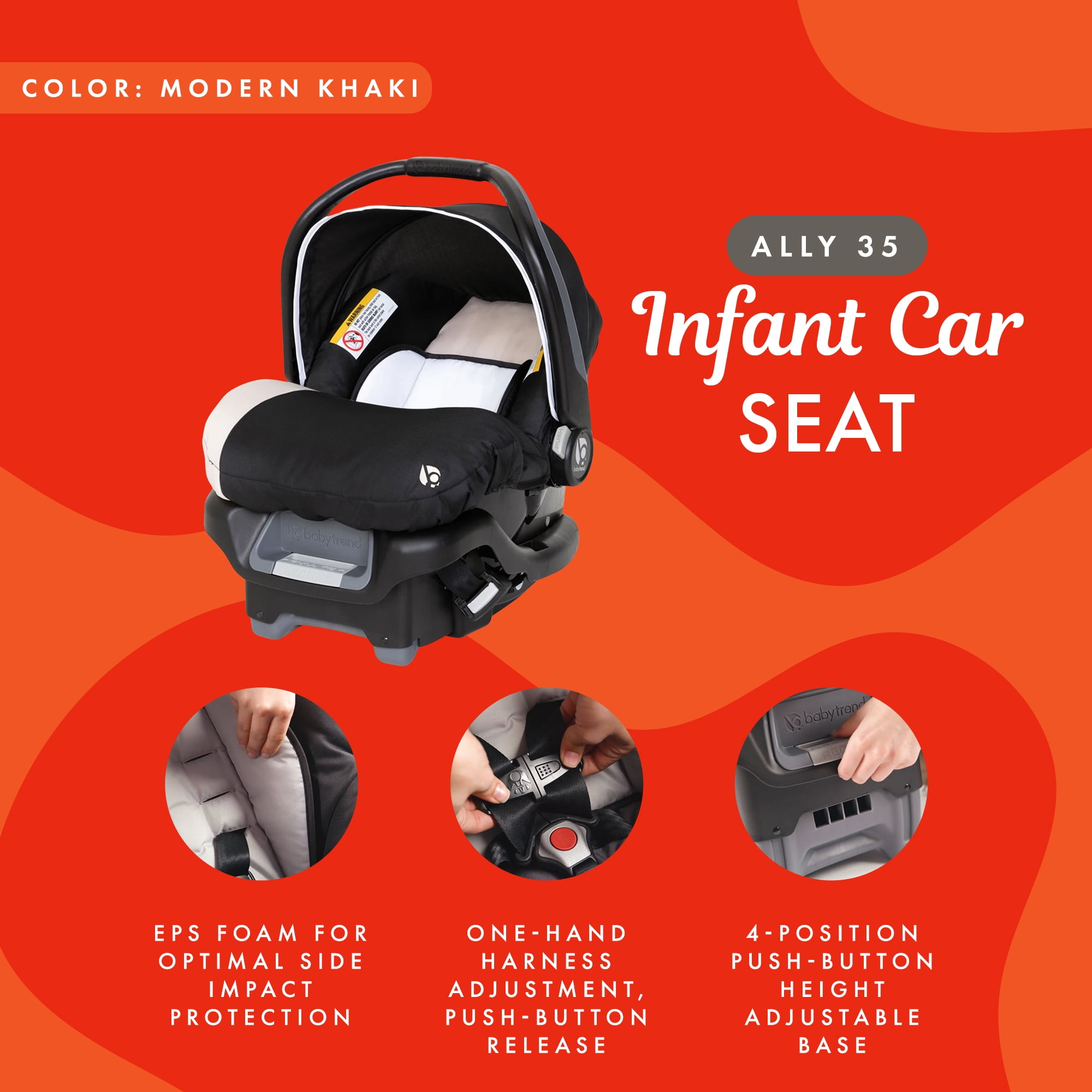 Baby Trend Infant Car Seat, Ally 35, Modern Khaki, Travel System with Cover