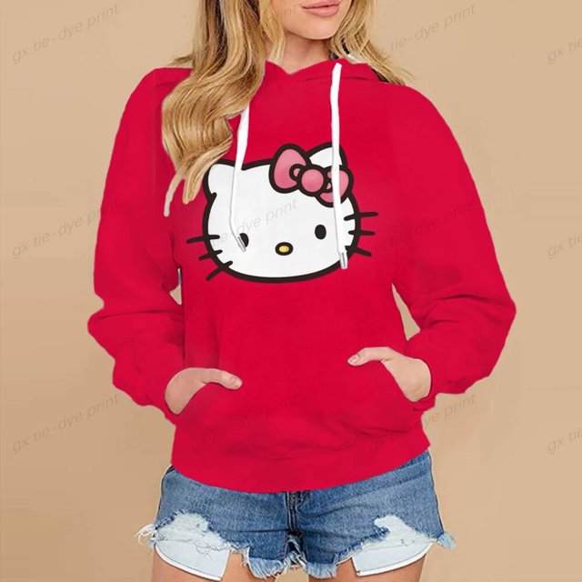 Sudaderas con capucha de Hello Kitty para mujer, ropa de calle con gráfico de Hello Kitty Kawaii, Tops divertidos, sudaderas de Anime para mujer