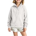 thumbnail image 5 of Mifsaly Kids Girls Sweatshirt Half Button Pullover Sweatshirts Mock Neck Long Sleeve Loose Fit Casual Fall Winter Tops White,120, 5 of 9