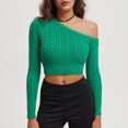 thumbnail image 7 of Fartey Cropped Sweater for Women One Shoulder Pullover Tops Fall Asymmetrical Neck Crop Sweater Slim Fit Solid Color Cable Knit Sweaters, 7 of 7
