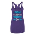 thumbnail image 2 of Wild Bobby, Fish More Work Less Pro Fishermen, Fishing, Women Tri-Blend Racerback Tank Top, Purple Rush, Large, 2 of 4