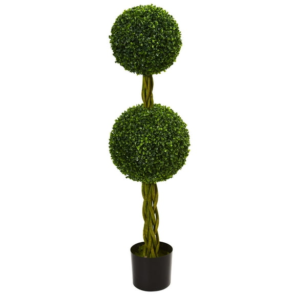 Nearly Natural 4ft. Boxwood Double Ball Artificial Topiary Tree with Woven Trunk, UV Resistant