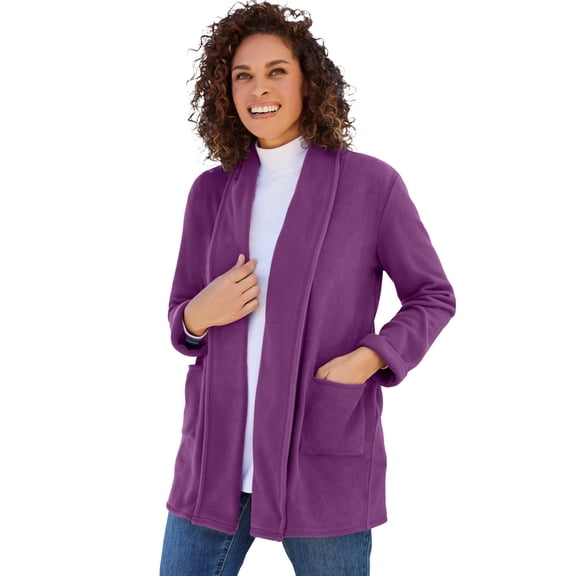 Woman Within Microfleece Cardigan Shawl Collar Oversized Long Open Jacket