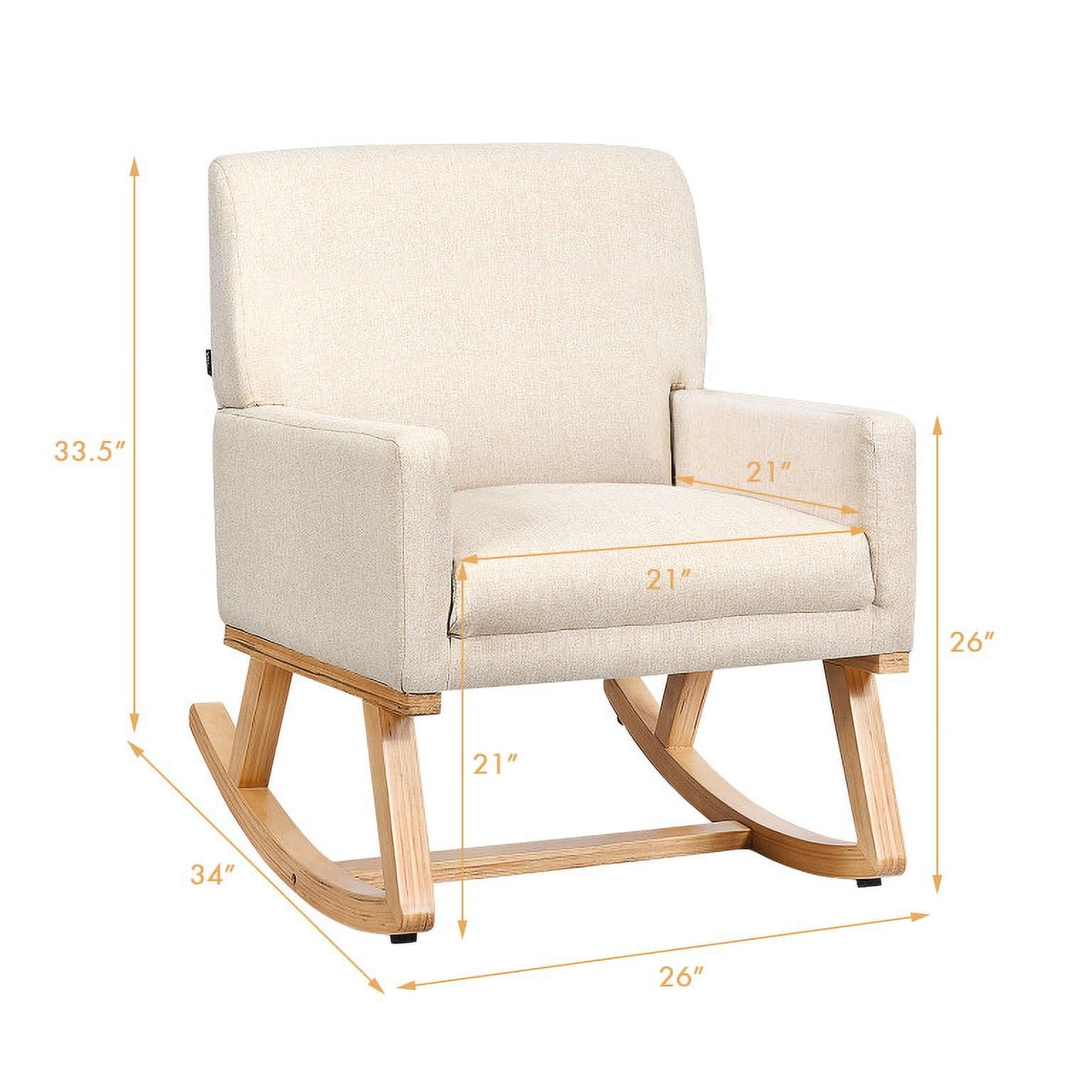 Resenkos Rocking Chair Nursery Glider, Comfy Rocker Nursery Chair, Upholstered Rocking Chair with and Solid Wood Base-Beige