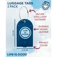 thumbnail image 2 of LIFE IS GOOD Luggage Tag - 2 Piece Vegan Leather Travel Suitcase Tag with Name Card - Baggage ID Label with Steel Loop Fastener, 2 of 7