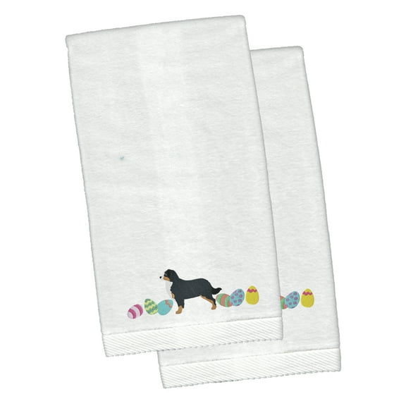 Bernese Mountain Dog Easter White Embroidered Plush Hand Towel Set of 2