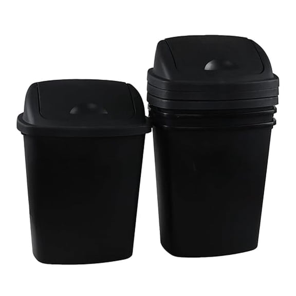 4 Pack 8 Gallon Medium Trash Can with Lid, Plastic Top Garbage Can, Black Waste Bin Waste Basket for Bathroom, Kitchen, Bedroom, Office,
