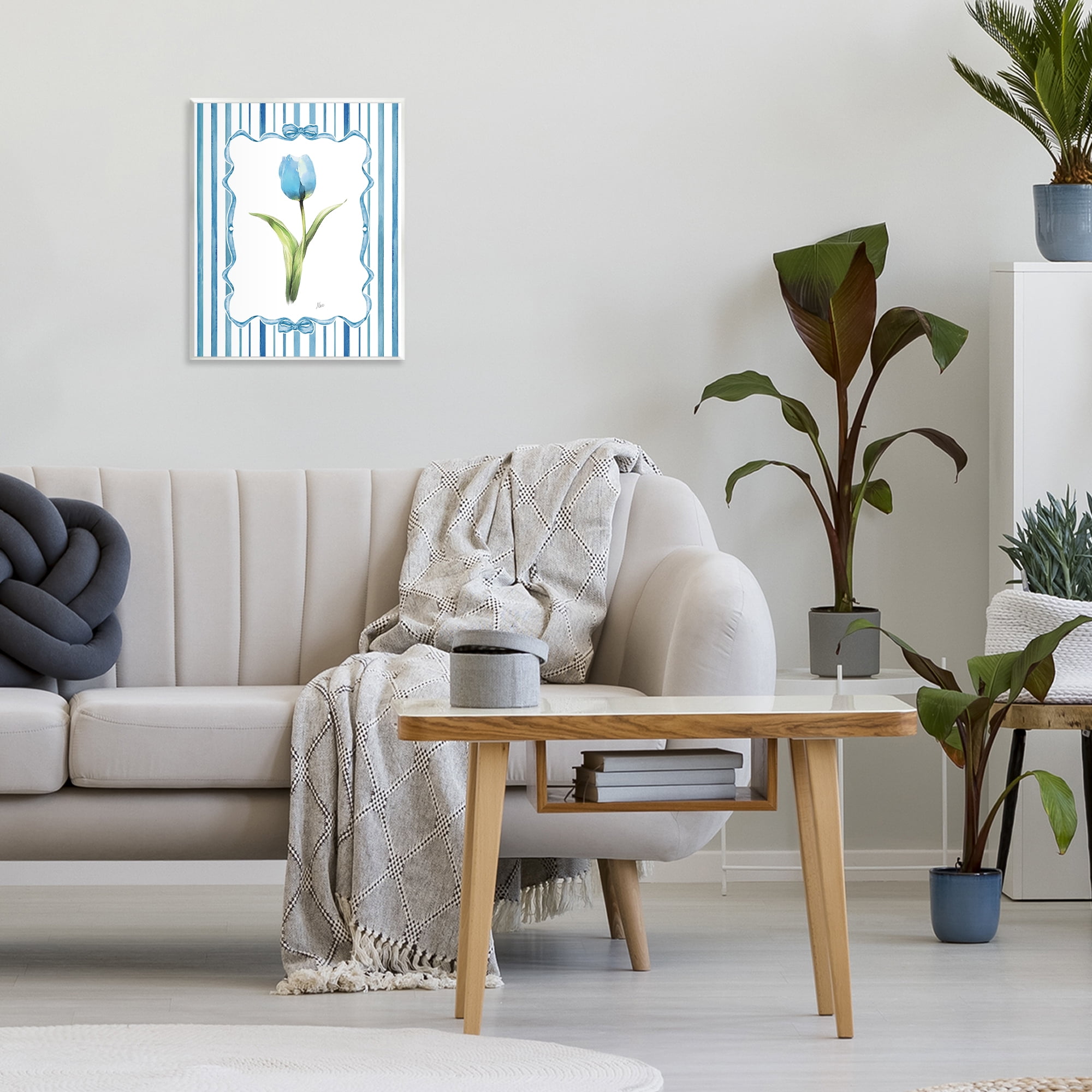 Stupell Industries Single Blue Tulip Stripes Wall Plaque Art, design by Nan