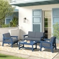 thumbnail image 6 of KINGYES 5PC Outdoor Conversation Set, All-Weather HDPE Patio Sofa Set with Cushions, 2 Armchairs, Loveseats & Coffee Table for Patio, Porch, Backyard, Blue Frame with Grey Cushion, 6 of 6