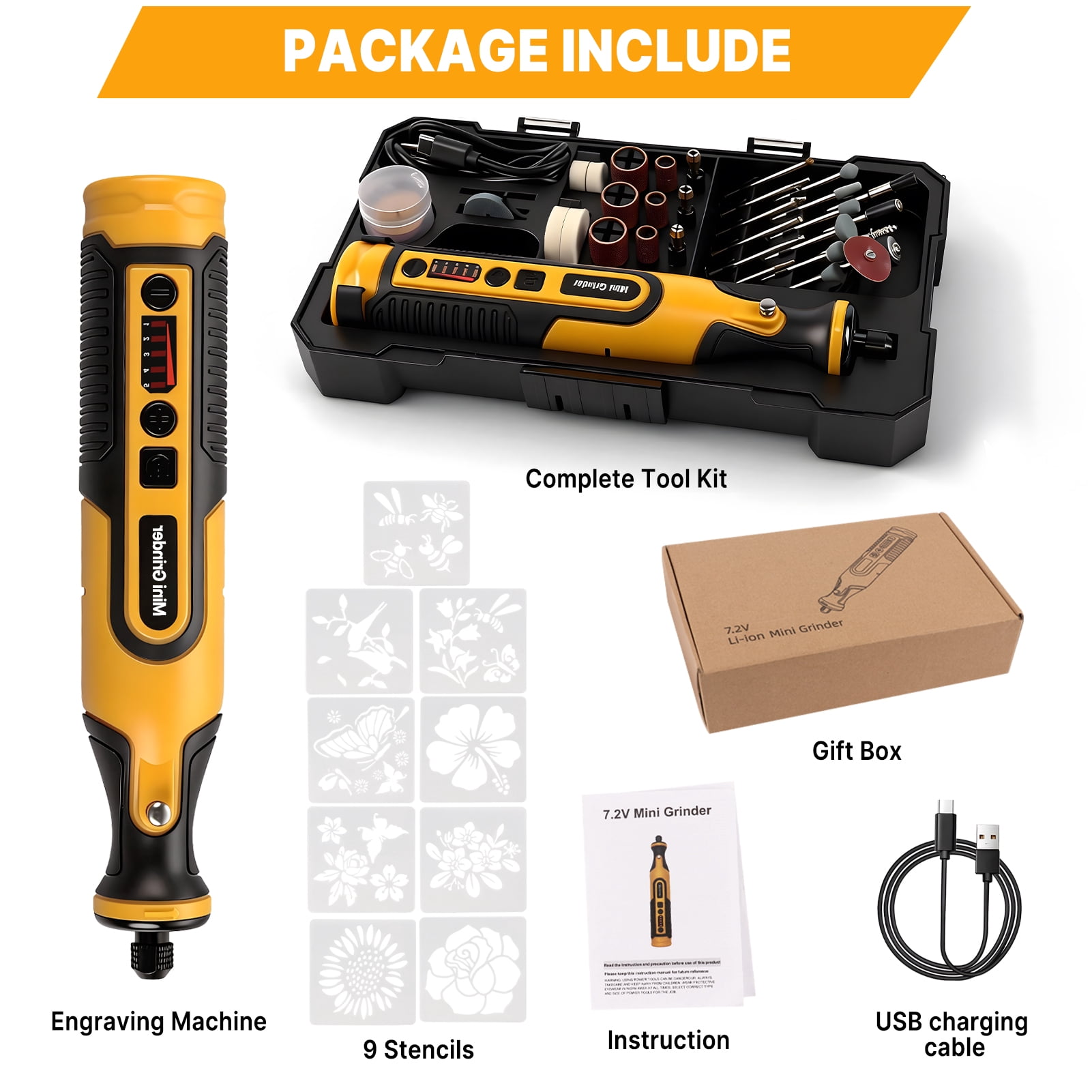 CandWuom Rotary Tool Kit, Hand Rotary Tools Mini for Wood/Metal, Electric Cordless Grinder Drill Machine Set with Flex Shaft for Carving, Cutting, Sanding, Grinding, Polishing, Engraving