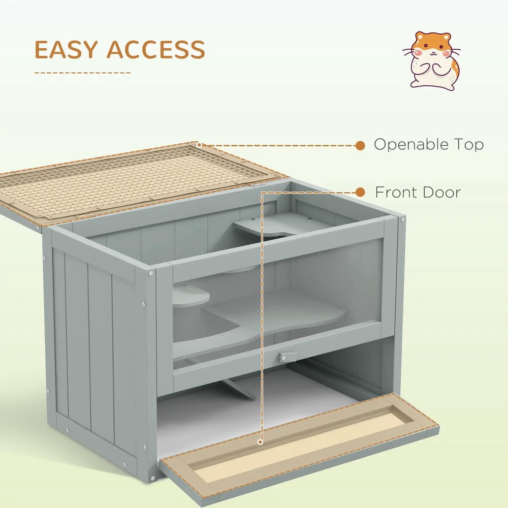 Spaco 2-Level Hamster Cage with Openable Top, Door, Shelf, Ladder, Small Animals Cage, Gray