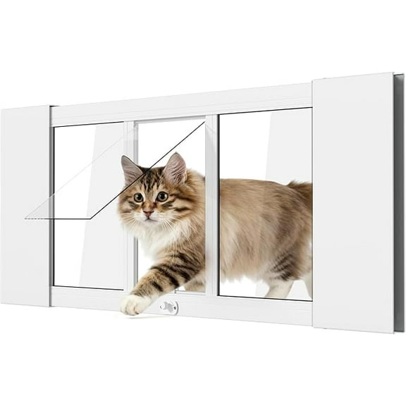 SLSY cat door, full-size pet door for windows 23-34 inches wide, aluminum frame, quick installation, suitable for cats and small dogs.
