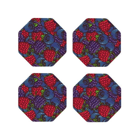 

Honeii Wild Berries Print Leather Coaster Set of 4 Ideal for Safeguarding Your Furniture from Drinks Spills and Effortless Cleanup-Octagon