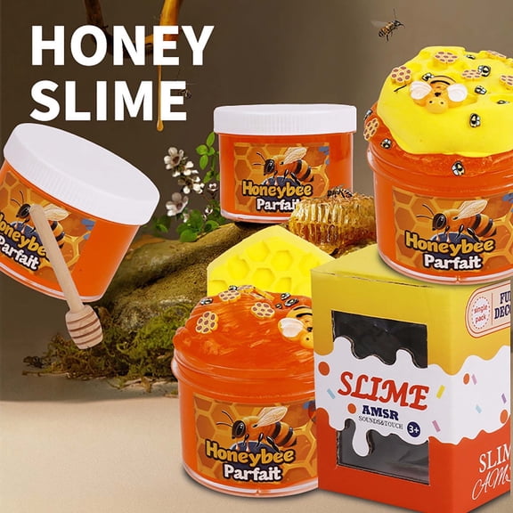 ZZkhGO Bee Themed Butter Slime, Honey Scented Stretchy Slime, Soft Non-Toxic Slime Kit for Sensory Play Stress Relief